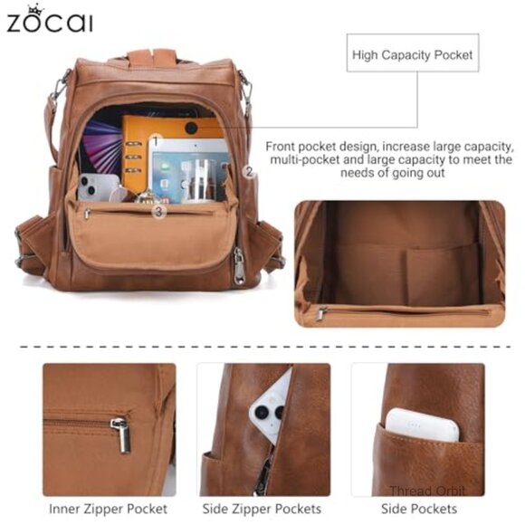 Medium Vegan Leather Anti-Theft Backpack Purse with Removable Strap main image 6